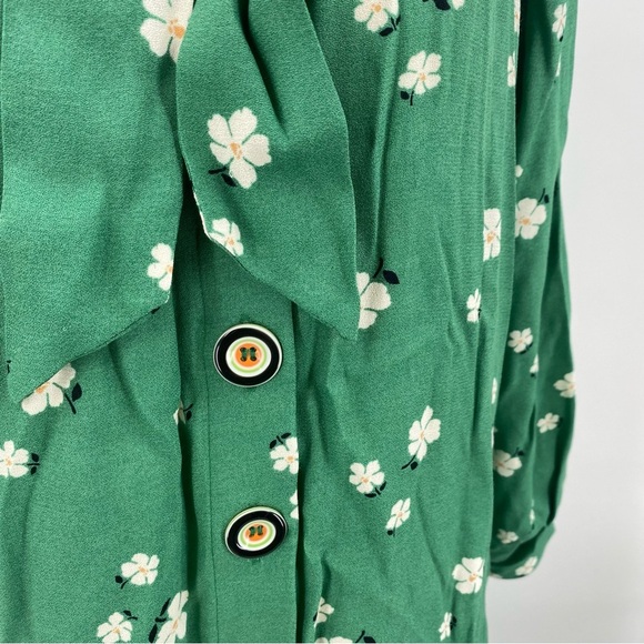 Buru Green Floral Bow Housecoat Dress Extra Small XS - Picture 8 of 13